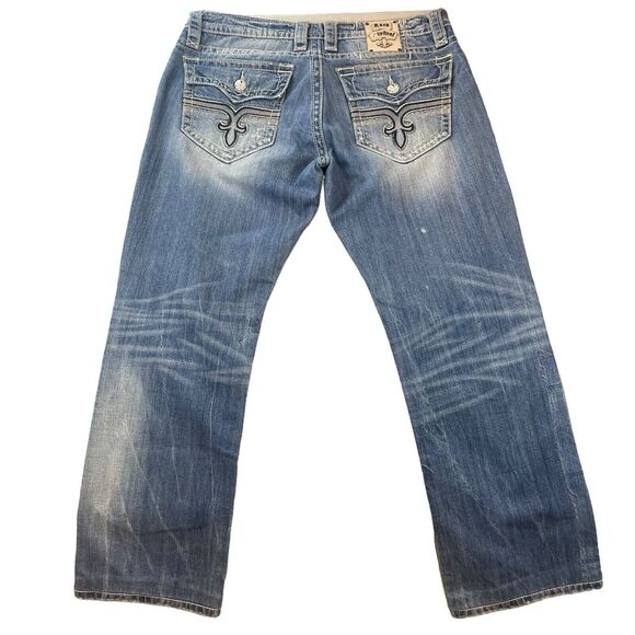 Rock Revival Jeans Mens Sz 36 John Straight Distressed Western Cowboy Denim READ - Picture 6 of 16